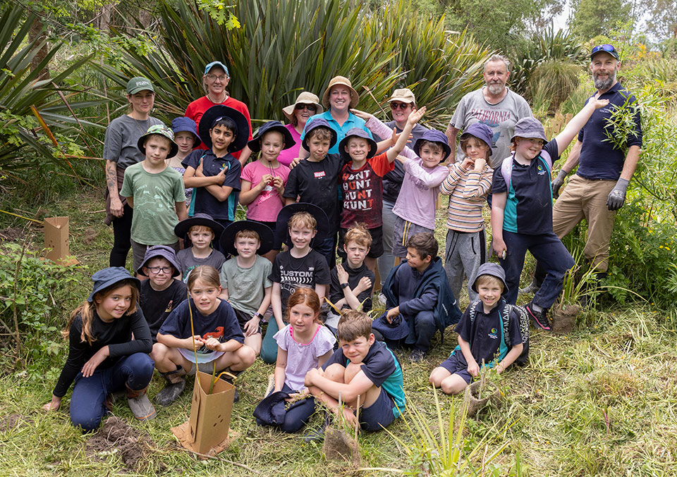 West Eyreton School planted 250 seedlings grown at their school at Bennetts Stream near Oxford